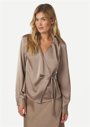 Caprina heavy sateen bluse Dark Taupe Neo Noir